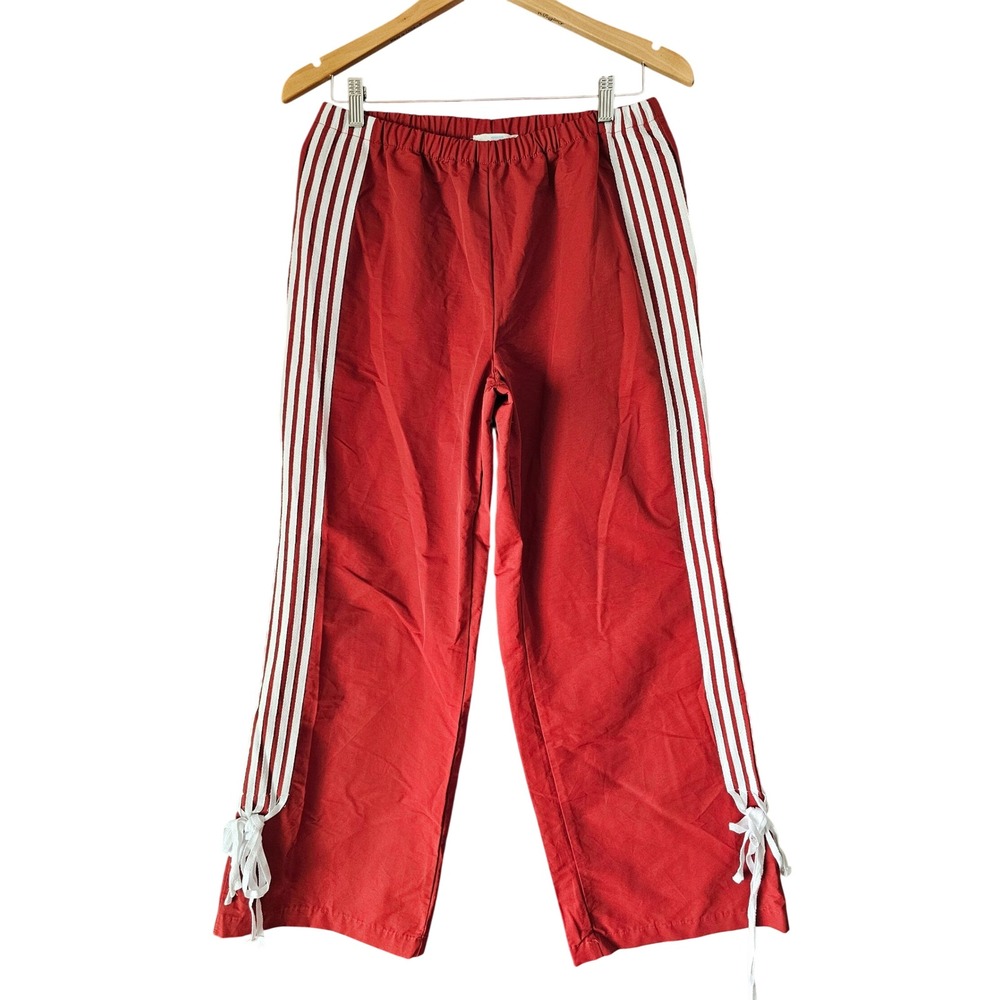 Cali 1850 Los Angeles Red Wide Leg Track Pants White Side Stripe Tie Ankle M